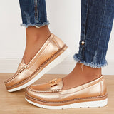 Xajzpa - Women Golden Loafers Leather Slip on Flats for Women