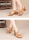 Xajzpa - 2023 New Mid-heel Sandals Women Summer Shoes Comfortable High Heels Thick Heel Peep Toe Non-slip Soft Bottom Mother Shoes Slip-On