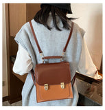 Xajzpa - Retro Minimalist Colorblock Backpack Square Flap Shoulder Bag Convertible Casual Bag