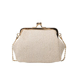 Xajzpa - Boho Straw Woven Kiss Lock Metal Chain Clutch Textured Frame Purse Crossbody Bag