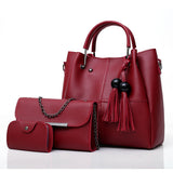 Xajzpa - 3 Pcs Solid Color Tote Bag Set Large Capacity Tassel Decor Handbag Crossbody Bag & Flap Purse