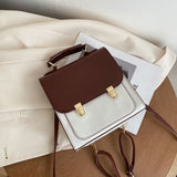 Xajzpa - Retro Minimalist Colorblock Backpack Square Flap Shoulder Bag Convertible Casual Bag