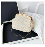 Xajzpa - Boho Straw Woven Kiss Lock Metal Chain Clutch Textured Frame Purse Crossbody Bag