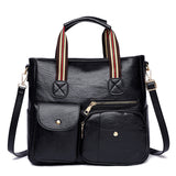 Xajzpa - Large Capacity Multi-Pocket Crossbody Tote Bag Trendy PU Leather Shoulder Bag Practical Commuter Handbag