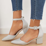 Xajzpa - Pointed Toe Ankle Strap Pumps Chunky Block Heel Dress Shoes