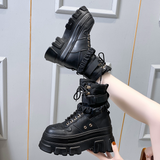 Xajzpa - Women&#39;s Height-increasing Thick-soled Boots Wedge Heel Lace-up Decorative Women&#39;s Shoes Fashion Winter Women&#39;s Boots