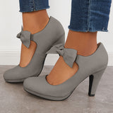 Xajzpa - Thick Heel Mary Jane Pumps Bowknot Round Toe Ankle Strap Heels