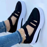 Xajzpa - Black Casual Hollowed Out Patchwork Solid Color Closed Comfortable Shoes
