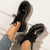 Xajzpa - Women Black Platform Chunky Heel Loafers Lace Up Lug Sole Shoes