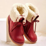 Xajzpa - Womens Red Waterproof Boots Warm Slip on Boots Lace Up Fur Boots Over Ankle Booties Short Snow Boots
