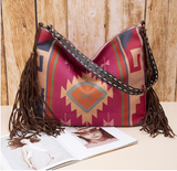 Xajzpa - Retro Canvas Shoulder Bags With Tassel New Pattern National Style Zipper Casual And Fashion Bags