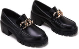 Xajzpa - Women Party Chunky Heel Loafers Comfort Platform Loafers Slip on Lug Sole Shoes