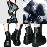 Xajzpa - 2024 Women Punk Gothic Motorcycle Boots Platform Chunky High Heels Ankle Boot Winter Ladies Cool Wedges Woman Black Female Shoes