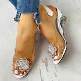 Xajzpa - Women's Summer Flower Sandals Rhinestone Elegant Clear Slingback Sandals