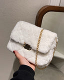 Xajzpa - Fuzzy Quilted Chain Shoulder Bag