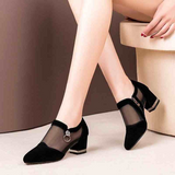 Xajzpa - Summer Women High Heel Shoes Mesh Breathable Pumps Zip Pointed Toe Thick Heels Fashion Female Dress Shoes Elegant Footwear