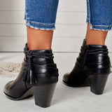 Xajzpa - Western Tassel Chunky Block Heel Ankle Boots Side Zipper Booties