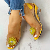 Xajzpa - Women's Summer Flower Sandals Rhinestone Elegant Clear Slingback Sandals