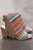 Xajzpa - Colorful Striped Fringe Zipper Peep Toe Heels