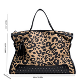 Xajzpa - Vintage Leopard Print Tote Bag Large Capacity Shoulder Bag Zipper Portable Crossbody Bag