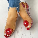 Xajzpa - Women's Summer Flower Sandals Rhinestone Elegant Clear Slingback Sandals