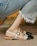Xajzpa - Colorblock Buckled Square Toe Slingback Shoes
