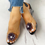 Xajzpa - Women's Summer Flower Sandals Rhinestone Elegant Clear Slingback Sandals