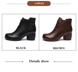 Xajzpa - Autumn and Winter New Vintage Leather Comfortable Thick Heel Women&#39;s Boots High Heel Martin Boots Leather Boots Short