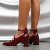 Xajzpa - Women Vintage Patent Chunky Heeled Mary Jane Pumps