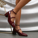 Xajzpa - Women Vintage Patent Chunky Heeled Mary Jane Pumps