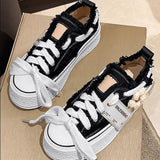 Xajzpa - Black Casual Daily Patchwork Frenulum Contrast Round Comfortable Out Door Shoes