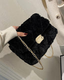 Xajzpa - Fuzzy Quilted Chain Shoulder Bag