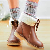 Xajzpa - Womens Red Waterproof Boots Warm Slip on Boots Lace Up Fur Boots Over Ankle Booties Short Snow Boots