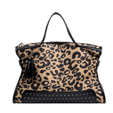 Xajzpa - Vintage Leopard Print Tote Bag Large Capacity Shoulder Bag Zipper Portable Crossbody Bag