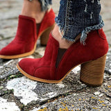 Xajzpa - Womens Vintage Red Velvet Leather Ankle Boots Slip On Boots Suede Leather Ankle Boots