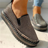 Xajzpa - Women's Rhinestone Sneakers Flatform Loafers  Glitter Slip-on Walking Sneakers Imily Bela