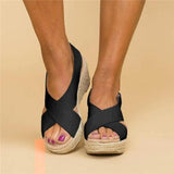 Xajzpa - Women Summer Sandals Peep Toe Magic Tape Wedges Crossed Sandals