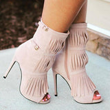 Xajzpa - Women Nightclub High Heels Tassel Party Shoes Zipper Fashion Heels