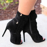 Xajzpa - Women Nightclub High Heels Tassel Party Shoes Zipper Fashion Heels