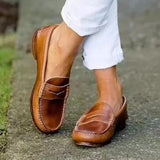Xajzpa - Women Vintage Slip On Loafers Low Heel Pu Leather Loafers
