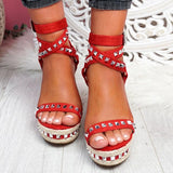Xajzpa - Women's Daily Sandals Numy Wedge Rock Studs Sandals Platform Shoes