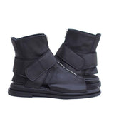 Xajzpa - Women's Vintage Sandals Western Black Leather Flat Heel Zipper Boots