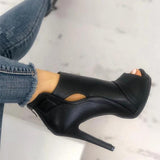 Xajzpa - Black Peep Toe Stilettos Platform High Heel Ankle Boots