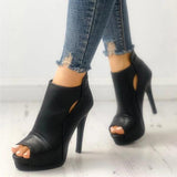 Xajzpa - Black Peep Toe Stilettos Platform High Heel Ankle Boots
