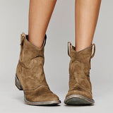 Xajzpa - Womens Vintage Western Boots Winter Ankle Boots Suede Low Heel Boots
