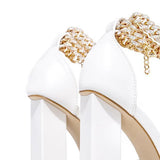 Xajzpa - Women Wedding Heels Elegant Party Sandals Chain Embellished Ankle Strap Chunky Heels Shoes