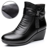 Xajzpa - Woman Ankle boots Warm Plush Wedge Boots for women Casual shoes Non-slip Waterproof Leather Boots women Zipper Female boots