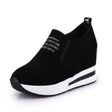 Xajzpa - New Flock Increasing Shoes High Heels Lady Casual black Women Sneakers Leisure Platform Shoes Slip-On Breathable Height Sneakers