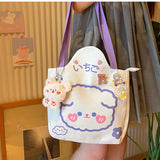 Xajzpa - Kawaii Shoulder Bag for Girls Bear Rabbit Tote Handbags Canvas Large Capacity Student Book Storage Bags Cute Shopping Bags MO118