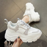 Xajzpa - Women Sneakers Fashion Chunky Shoes Thick Sole Female Mesh Lace Up Platform Vulcanize Shoes Casual Footwear White Walking Shoes